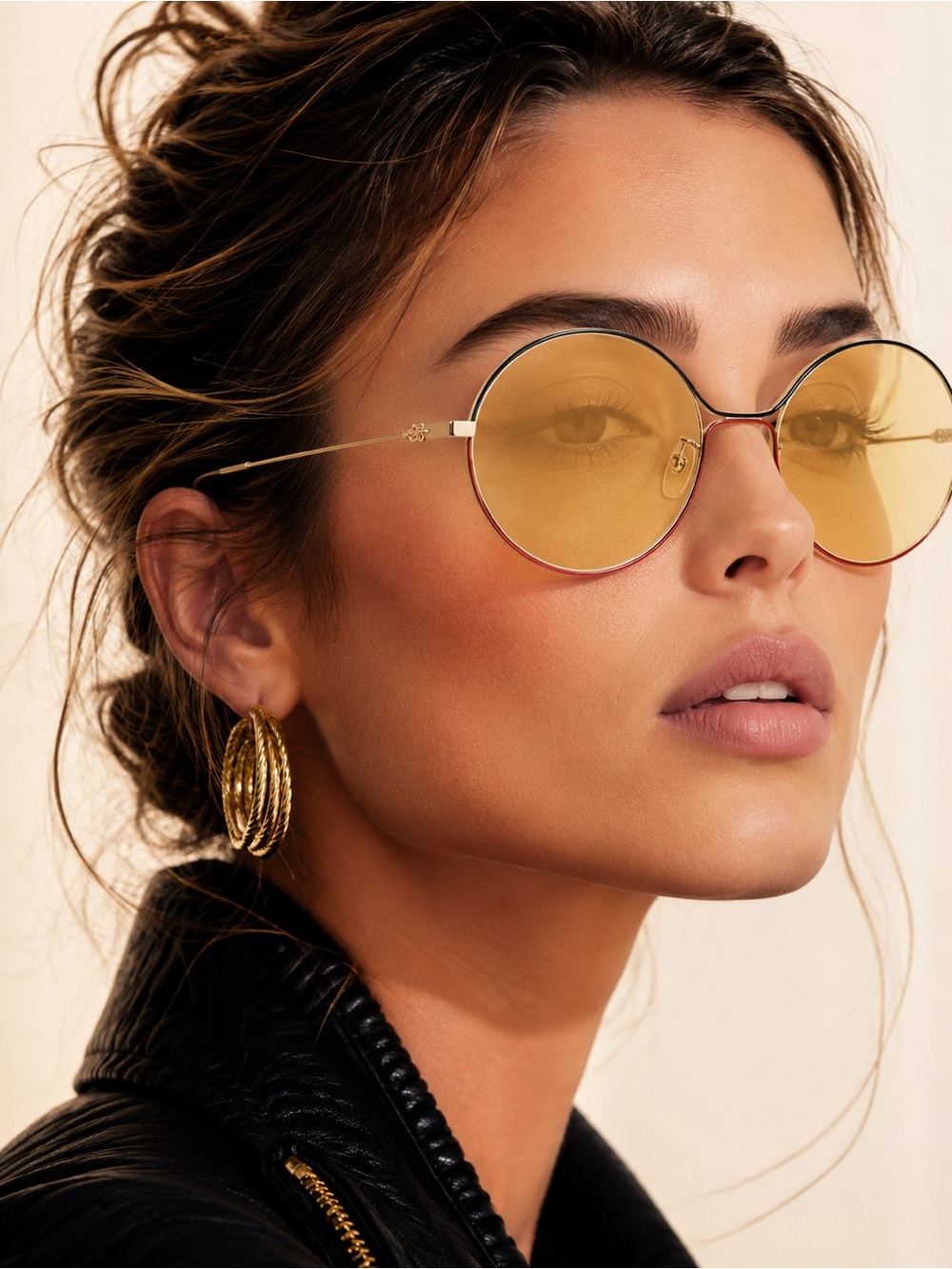 GUCCI GG0395S Oversize 70s Round Sunglasses Gold Blue Red Metal 58-20-140 - Picture 10 of 11